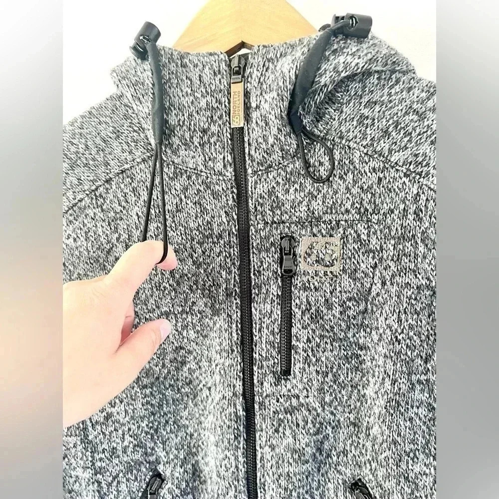 66 Degrees North Vindur Grey Knit Wool Blend Hooded Jacket Size Small - Picture 4 of 11